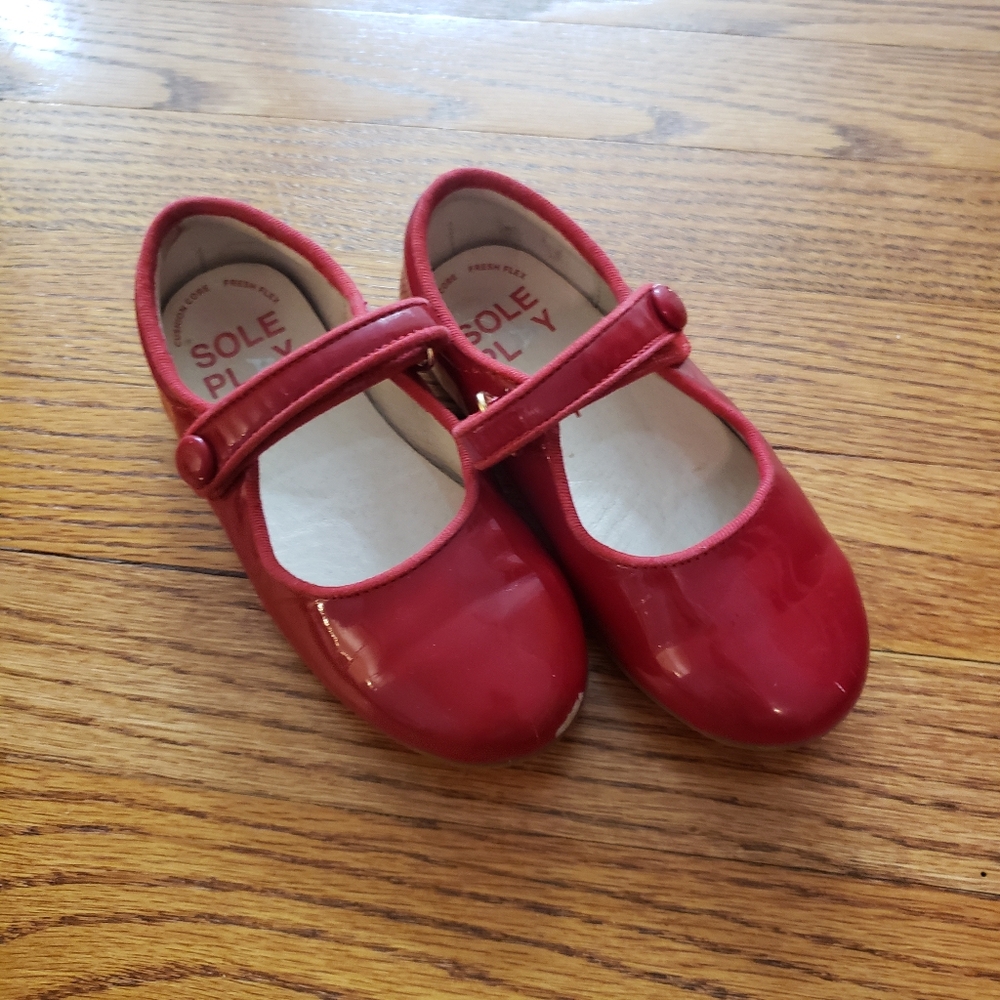 Sole Play Button Mary Jane Red Patent Shoes